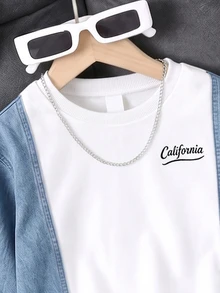 Een Boys 13-16Y Streetwear Colorblock Non-Denim Faux Denim Look California Print Sweatshirt & Distressed Ripped Joggers 2Pcs Outfit Set - Multicolor - View 4