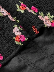 SHEIN MOD 女款復古性感刺繡黑色花卉束腰上衣，優雅誘人胸衣吊帶背心，適合夜晚外出約會派對，春假度假、萬聖節 - 黑色 - 查看 6