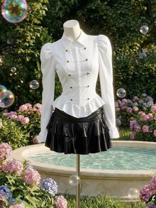 SHEIN MOD 女款純色泡泡長袖鈕扣設計休閒襯衫 - 白色 - 查看 2
