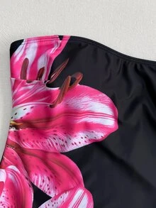 Swim Oasis Women's Floral Print Vacation Fashion One-Piece Swimsuit With Shorts Set - Black - View 6