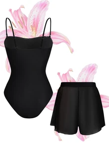 Swim Oasis Women's Floral Print Vacation Fashion One-Piece Swimsuit With Shorts Set - Black - View 5