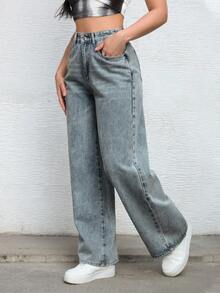 Women's Button Front Pocket Simple Design Casual Denim Jeans - Light Wash - View 3