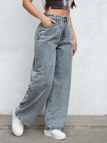Women's Button Front Pocket Simple Design Casual Denim Jeans - Light Wash - View 7