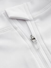 SHEIN Cheerettes 女款時尚百搭拉鍊短袖單車上衣 - 白色 - 查看 10