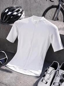 SHEIN Cheerettes 女款時尚百搭拉鍊短袖單車上衣 - 白色 - 查看 6