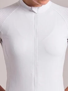 SHEIN Cheerettes 女款時尚百搭拉鍊短袖單車上衣 - 白色 - 查看 3