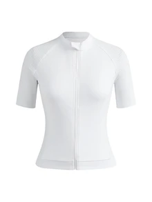 SHEIN Cheerettes 女款時尚百搭拉鍊短袖單車上衣 - 白色 - 查看 8