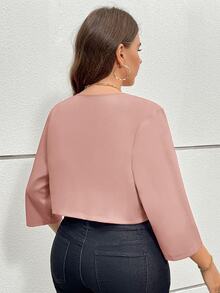 SHEIN Essnce 大码女装秋季镂空服装感恩节商务休闲女装秋季秋冬新款时尚优雅通勤办公室工作纯色红色七分袖短款西装外套 - 藕粉色 - 查看 2
