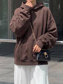 DAZY Vintage Washed Distressed Oversized Sweatshirt For Women Hoodies - Grey - View 3