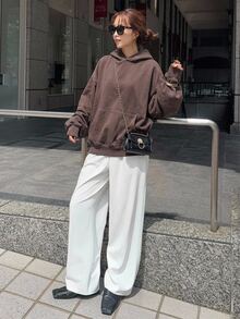 DAZY Vintage Washed Distressed Oversized Sweatshirt For Women Hoodies - Grey - View 4