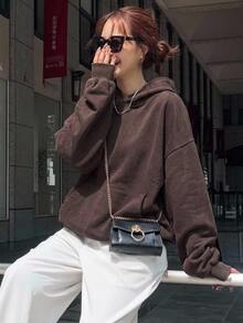 DAZY Vintage Washed Distressed Oversized Sweatshirt For Women Hoodies - Grey - View 1