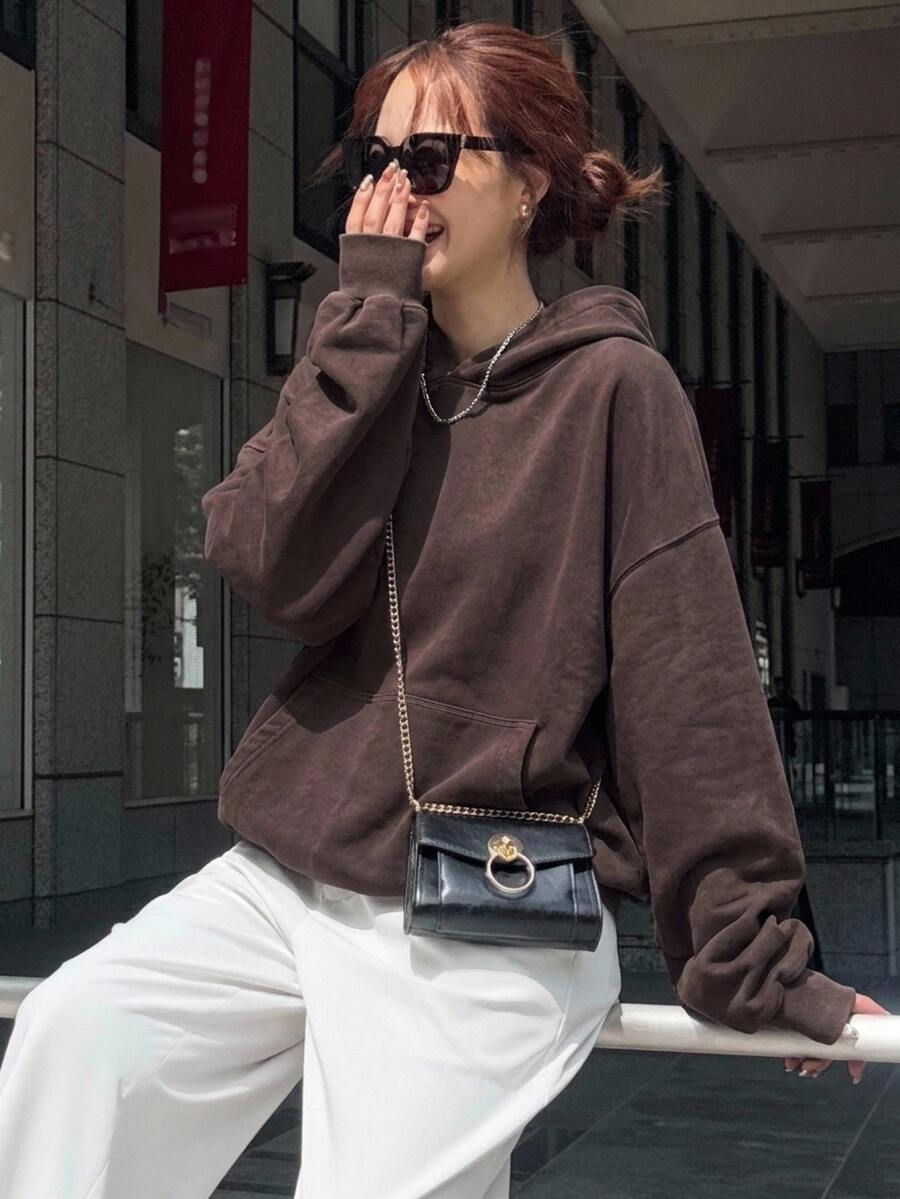 DAZY Vintage Washed Distressed Oversized Sweatshirt For Women Hoodies - Grey - View 1