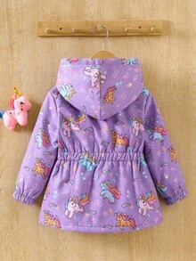 SHEIN Young Girl Print Coat, Fall Winter, Outdoor, Daily - Multicolor - View 3