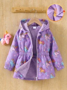 SHEIN Young Girl Print Coat, Fall Winter, Outdoor, Daily - Multicolor - View 4