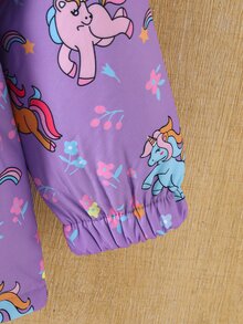 SHEIN Young Girl Print Coat, Fall Winter, Outdoor, Daily - Multicolor - View 7