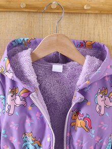 SHEIN Young Girl Print Coat, Fall Winter, Outdoor, Daily - Multicolor - View 5