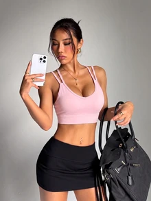 Velisys Velisys 3pcs Women's Sports Bra, Ink Print Light Pink White Black, Thin Back Straps Cross Design, Removable Pads, Running, Yoga, Gym, Tennis Summer Athleisure - Multicolor - View 5