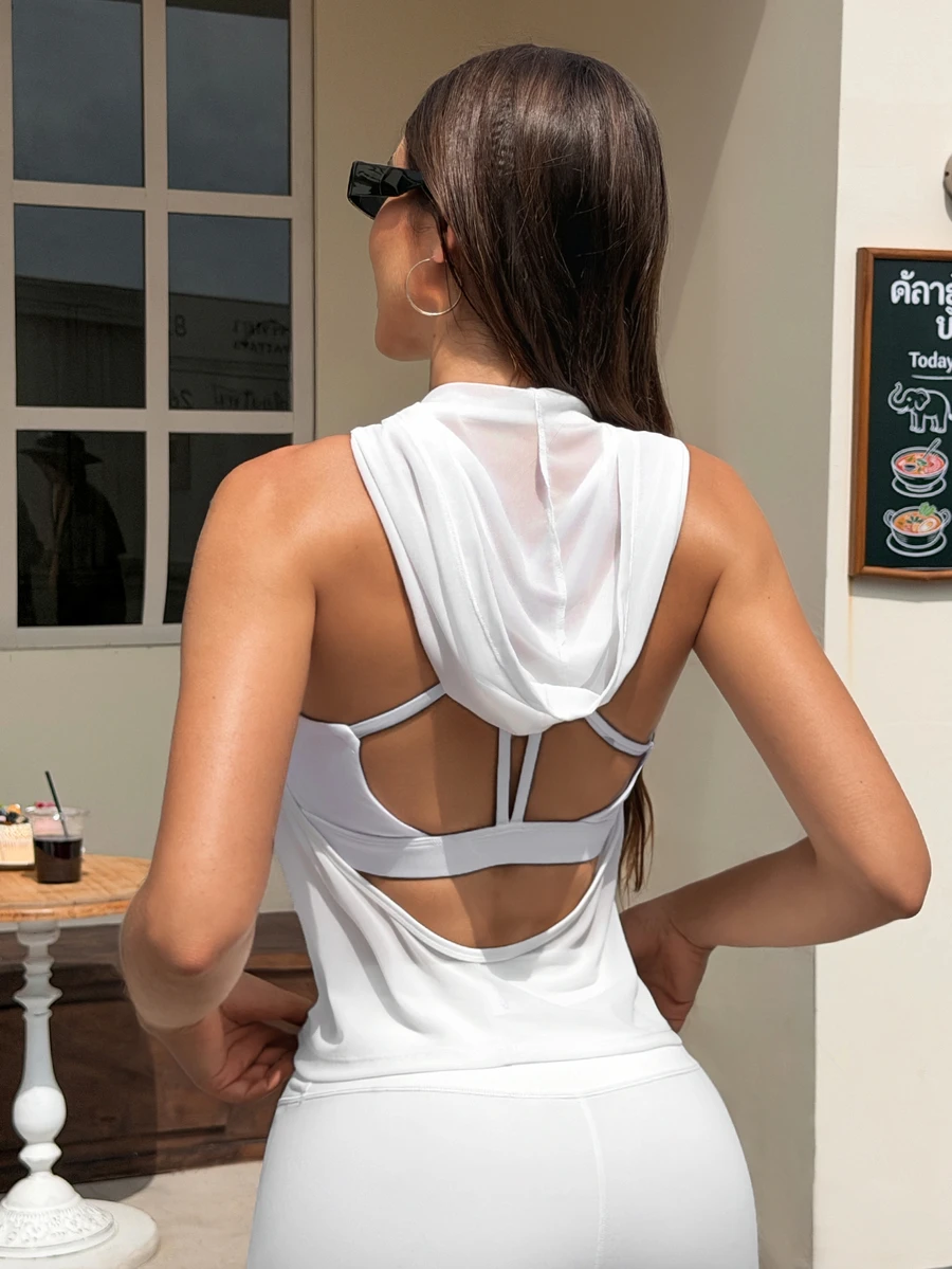 Gameset SHEIN Sport Women's Minimalist Versatile Sheer Hooded Sports Tank Top For Yoga And Running - White - View 1