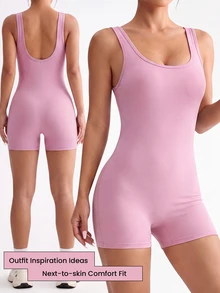 Gameset SHEIN Sport Women's Solid Color Casual Daily Sports Romper - Pink - View 2