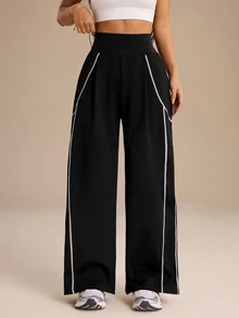Dewbera Dewbera Women's Contrast Stitching High Waist Slanted Pocket Sports Long Pants - Multicolor - View 5