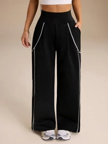 Dewbera Dewbera Women's Contrast Stitching High Waist Slanted Pocket Sports Long Pants - Multicolor - View 7