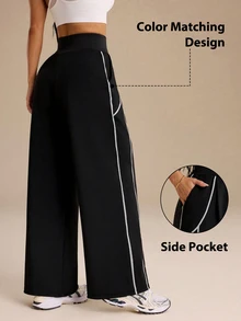 Dewbera Dewbera Women's Contrast Stitching High Waist Slanted Pocket Sports Long Pants - Multicolor - View 2