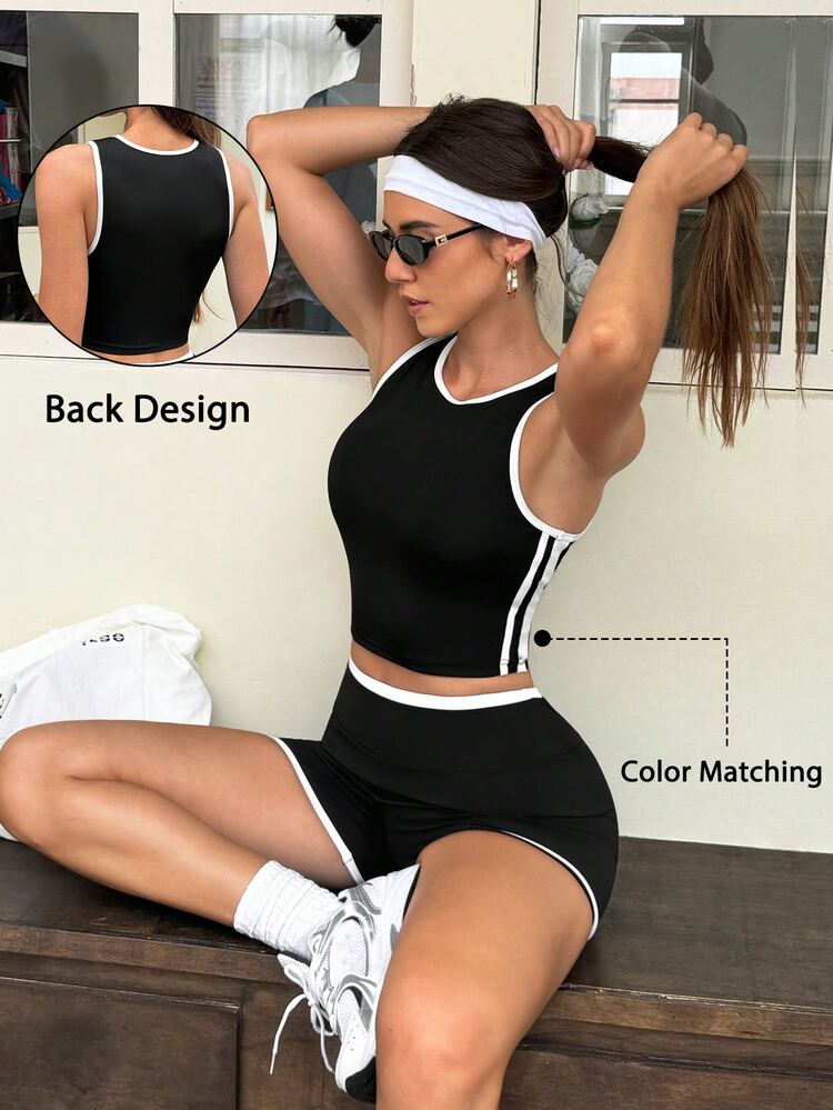 SHEIN Sports Women's Colorblock Slim Fit Versatile Daily Casual Sports T-Shirt - Multicolor - View 1