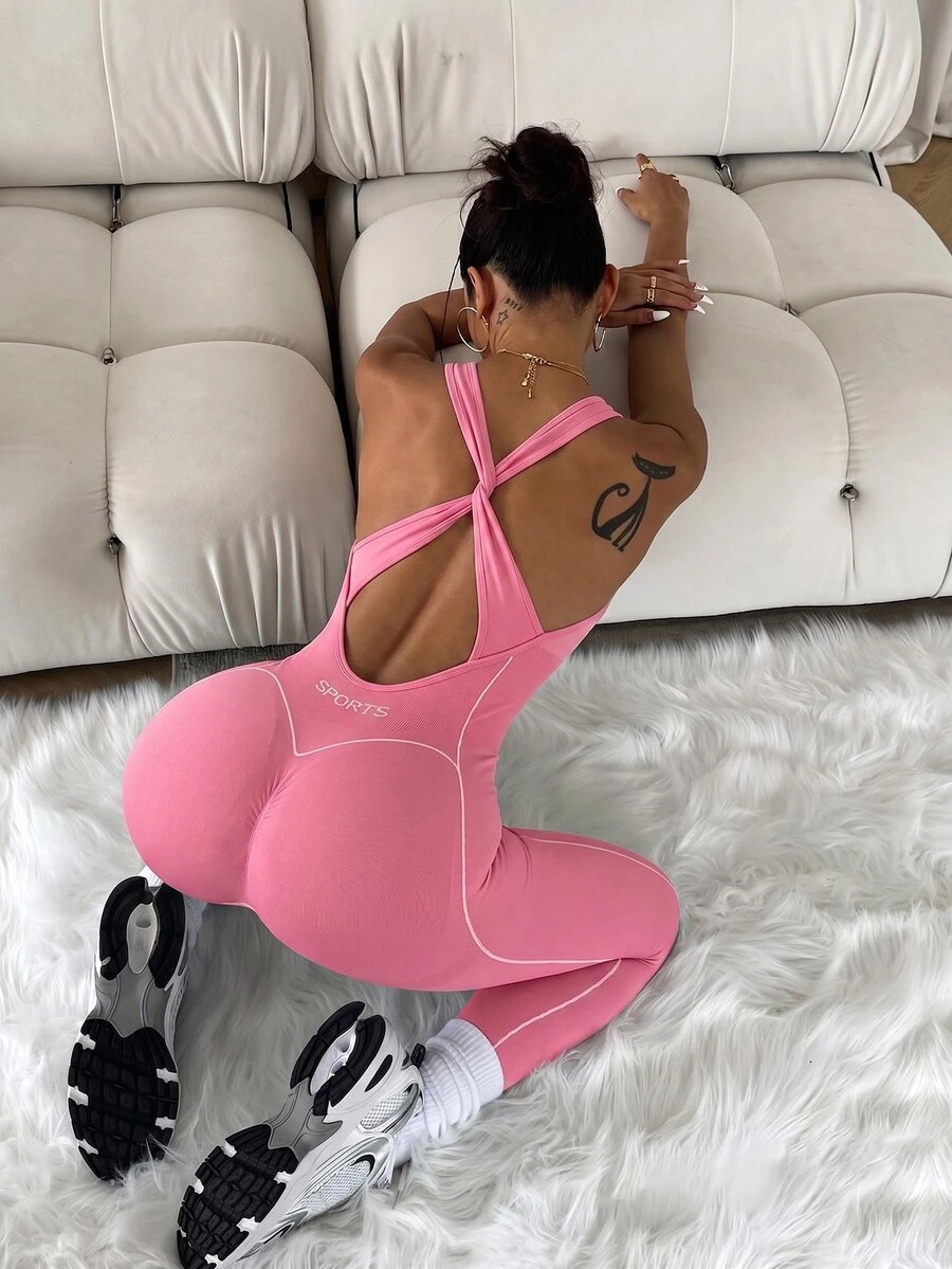 Slayform Slayform Women's Colorblock Seamless Casual Modest Athleisure Daily Gym Workout Travel Sports Jumpsuit Pink White Summer - Pink - View 1