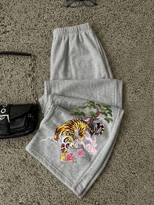 Attitoon Casual Minimalist Tiger Print Grey Women's Sweatpants - Multicolor - View 4