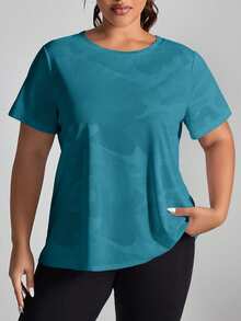 Rhythm Era Plus Size Solid Color Breathable Short Sleeve Sports T-Shirt - Navy Blue - View 8