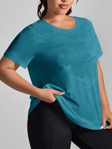 Rhythm Era Plus Size Solid Color Breathable Short Sleeve Sports T-Shirt - Navy Blue - View 7