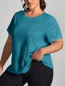 Rhythm Era Plus Size Solid Color Breathable Short Sleeve Sports T-Shirt - Navy Blue - View 3