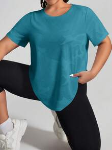 Rhythm Era Plus Size Solid Color Breathable Short Sleeve Sports T-Shirt - Navy Blue - View 6