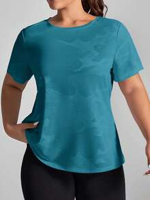 Rhythm Era Plus Size Solid Color Breathable Short Sleeve Sports T-Shirt - Navy Blue - View 5