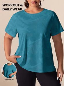 Rhythm Era Plus Size Solid Color Breathable Short Sleeve Sports T-Shirt - Navy Blue - View 1