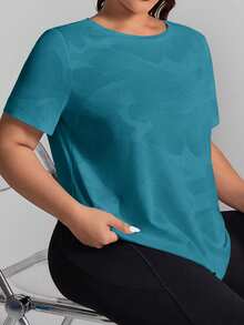 Rhythm Era Plus Size Solid Color Breathable Short Sleeve Sports T-Shirt - Navy Blue - View 4