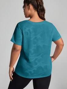 Rhythm Era Plus Size Solid Color Breathable Short Sleeve Sports T-Shirt - Navy Blue - View 2