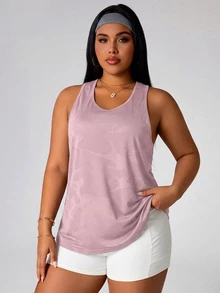 SHEIN Rhythm Era 大码纯色透气运动背心 - 淺粉色 - 查看 5