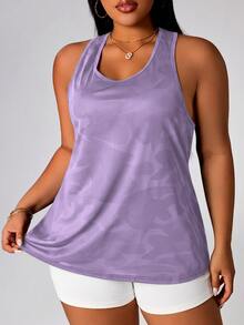SHEIN Rhythm Era Regata Esportiva Casual Fitness com Estampa Camuflada para Mulheres Plus Size - Lavanda - Visão 8
