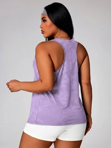 SHEIN Rhythm Era Regata Esportiva Casual Fitness com Estampa Camuflada para Mulheres Plus Size - Lavanda - Visão 7