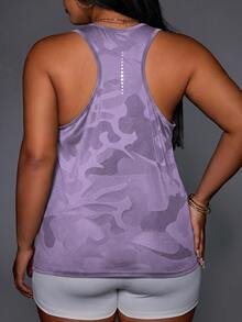 SHEIN Rhythm Era Regata Esportiva Casual Fitness com Estampa Camuflada para Mulheres Plus Size - Lavanda - Visão 2