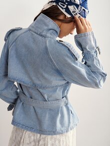 Bohemela Double Breasted Belted Coat - Blue - View 4