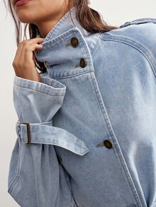 Bohemela Double Breasted Belted Coat - Blue - View 1