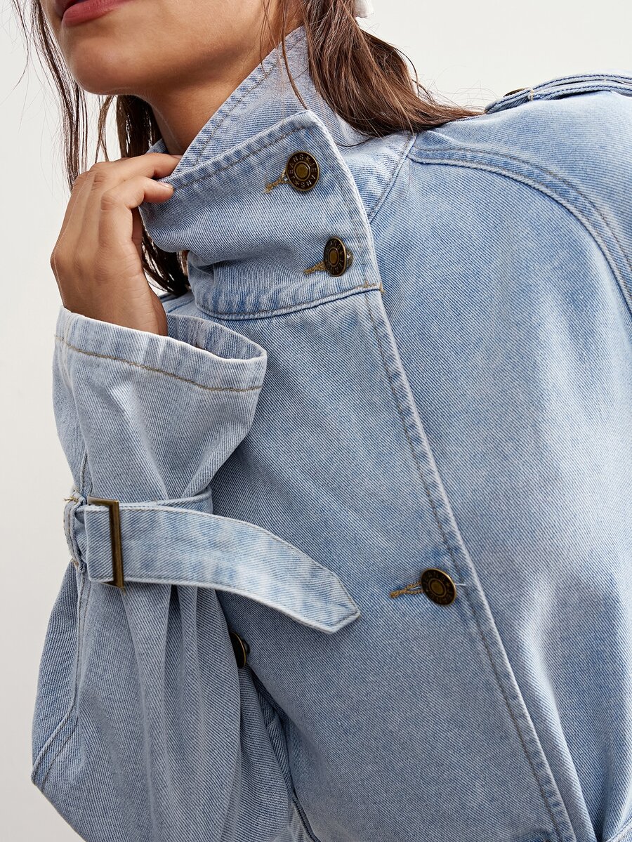 Bohemela Double Breasted Belted Coat - Blue - View 1