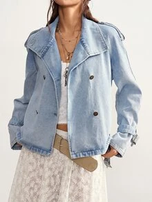 Bohemela Double Breasted Belted Coat - Blue - View 8
