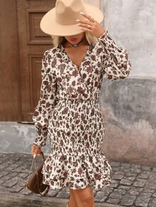 Brillora Women's Casual Retro Vintage 70s Bohemian Romantic Floral Print Short Dress For Vacation, Boho Lantern Sleeve Paisley Tiered Sundress, Beige Autumn - White - View 6