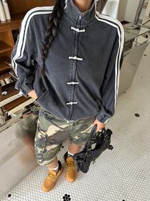 Muchica 大尺碼女款拼色拉鍊休閒百搭輕便外套，適合日常旅行，秋季穿著 - 深灰色 - 查看 3