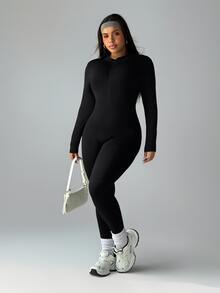 Rhythm Era Plus Size Women's Solid Color Backless Tight Fit Long Sleeve Jumpsuit Fall - Black - View 5