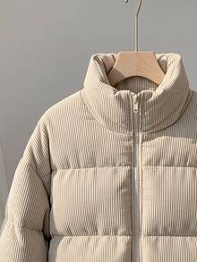 SHEIN 少女秋/冬休閒童裝優雅復古風卡其色口袋加厚外套，適合返校、秋冬出遊、日常穿著 - 卡其色 - 查看 7