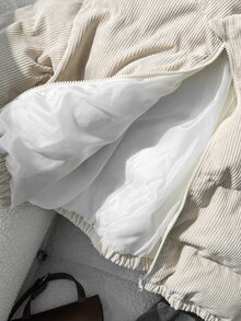 SHEIN 少女秋/冬休閒童裝優雅復古風卡其色口袋加厚外套，適合返校、秋冬出遊、日常穿著 - 卡其色 - 查看 9